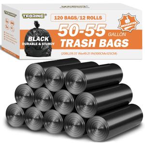 50-55 Gallon Black Trash Bags 120 Count - 40''x50'' Extra Large 50+ Gallon Garbage Bags,Unscented Strong Huge Can Liners for Construction Industrial Yard Outdoor Commercial