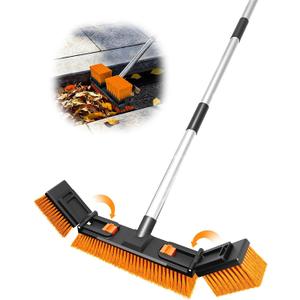 18.5" Push Broom Outdoor Heavy Duty Stiff Bristle Shop Broom with 57" Stainless Steel Long Handle Foldable Head for Corner Floor Cleaning Garage Patio Deck Concrete Indoor and Outdoor Broom