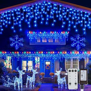 Minetom Icicle Lights for Outside, 66Ft 736 LED Blue Christmas Lights with 138 Drops, Icicle Christmas Lights Outdoor with Remote and Timer,