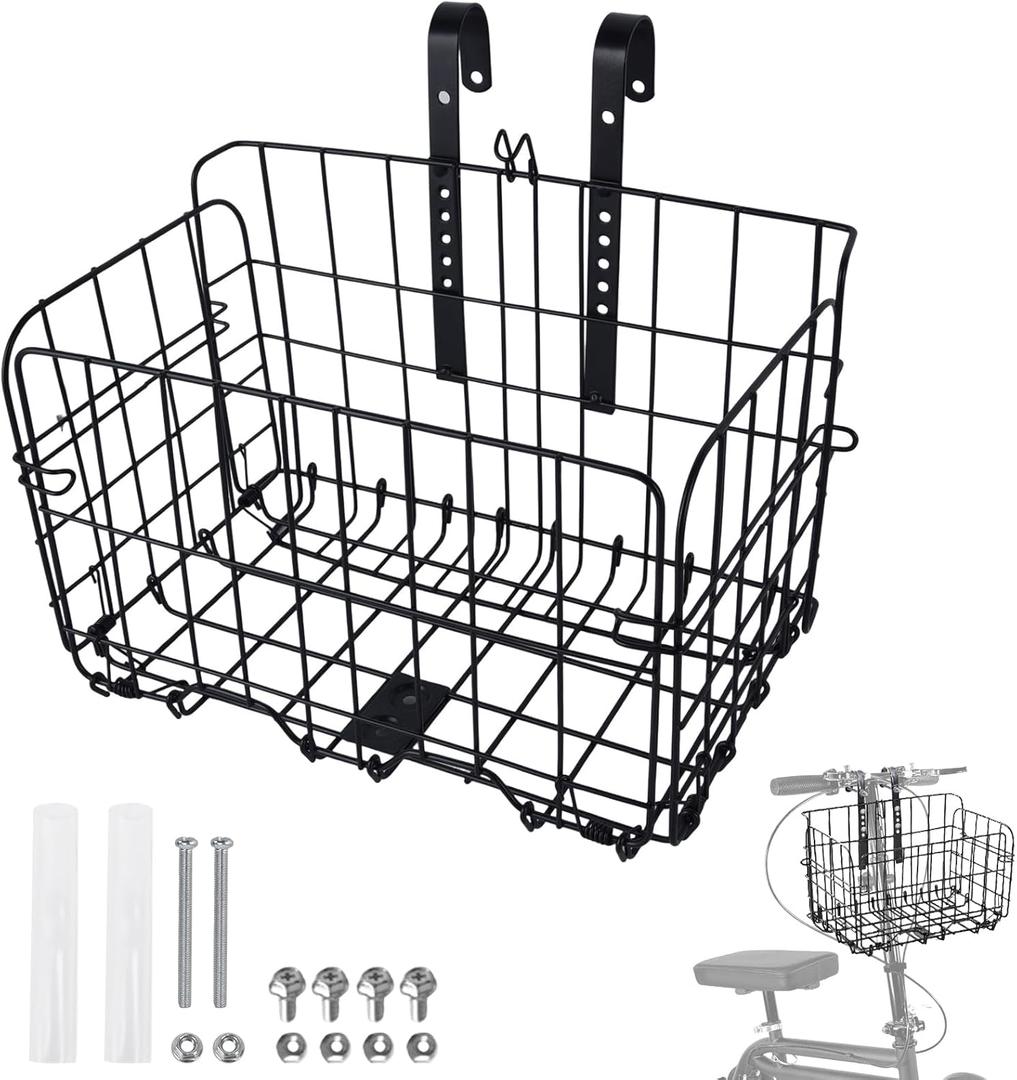 Knee Scooter Basket Accessory, Removable Wire Basket, Fits Most Knee Scooter Models, Easy Installation, Foldable Design, Black Metal Handlebar Mount