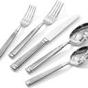 KINGSTONE Silverware Set, 60-Piece 18/10 Stainless Steel Flatware Set - Roman Column Embossed Thick Handle, for Wedding, Home, Restaurant, Kitchen and Party, Mirror Polish & Dishwasher Safe