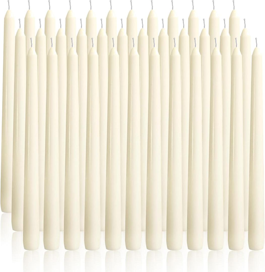 OSHINE 10 Inch Ivory Taper Candles - 36 Pack Long Taper Candle Dripless Unscented Smokeless & Emergency 7-8 Hours Long Burning Tall Candlesticks Ideal for Valentine, Weddings, Dinner Party