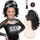 SEIKEA Cheer Ponytail Hair Piece, 14" Curly Cheerleader Hairpiece Ponytail Extension for Cheerleader Competition, Dance Black Brown