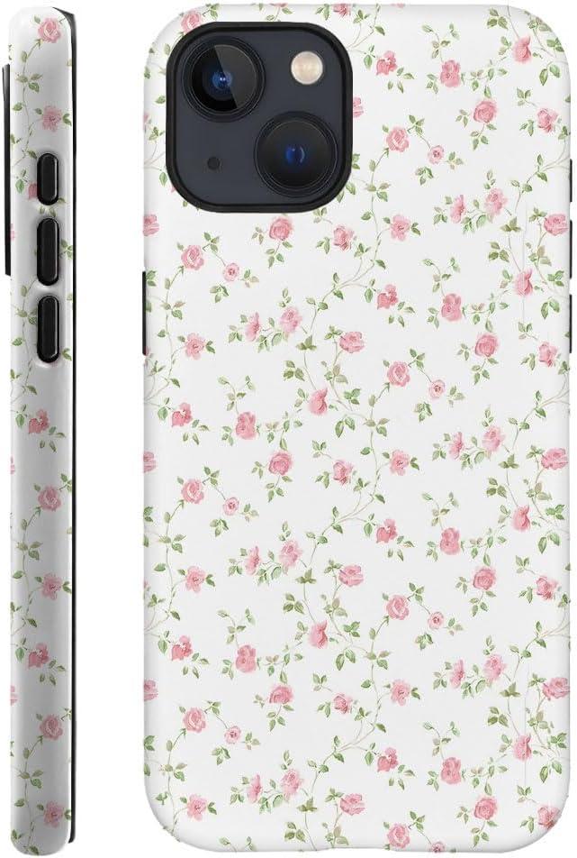 Generic Case Compatible with iPhone 15 - Hybrid Durable Shockproof Phone Cover,Cases for Woman Girl - White Flower