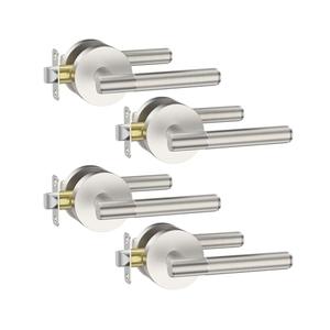 Asidrama 4 Pack Passage Brushed Satin Nickel Door Handles, Door Lever with Door Knobs Indoor for Bedroom or Bathroom, Heavy Duty Door Handles Interior with Locks for Left Right Sided Doors