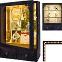 11x16 Shadow Box Frame with Light, Memorial Display Case with Shelves, Drawer and Slot for Keepsakes, Deep Memorial Shadow Box for Pet Memorial, Dog Keepsakes Graduation and Flowers, Black