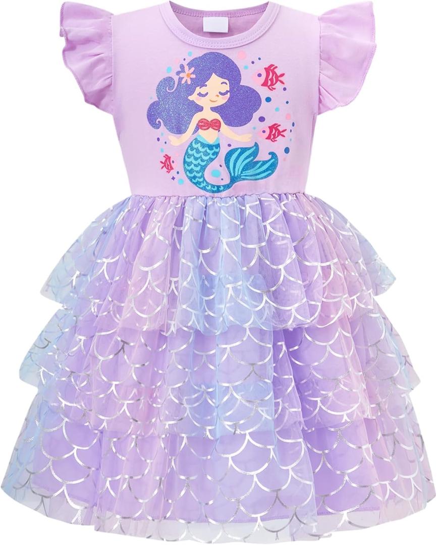 Little Girls Tulle Tutu Dress Toddler Summer Ruffle Sleeve Fluffy Tiered Dress Kids Birthday Party Outfits 2-3 Years