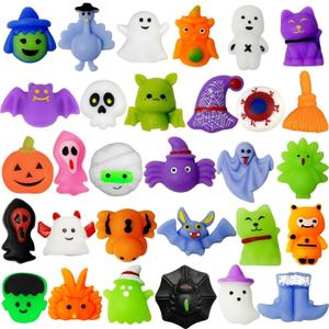 VOVEA Halloween Mochi Squishy Toys 30 PCS, Squishies Party Favors for Kids, Treat Bags Goodie Bag Fillers, Treats Classroom Prizes Mini Kawaii Stress Relief