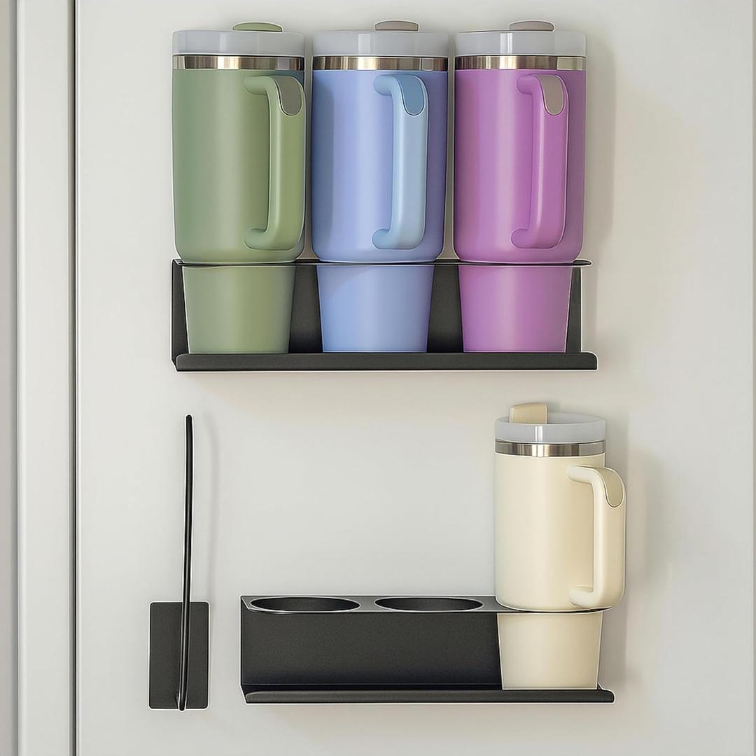 3 Pack Magnetic Cup Holder for Fridge, Water Bottle Tumbler Organizer for Stanley/Yeti/Owala,Tumbler Lid Organizer, 20/30/40oz Stanley Accessories Space-Saving Cup Storage Rack for Kitchen