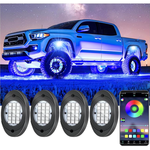 4 Pods RGB LED Rock Lights, Underglow Multicolor Neon Light Kit, Wheel Well Light with APP Control & Music Mode, Under Glow Lights for Trucks,Jeep,SUV,Golf Cart,ATV,Pickup Off Road,12V