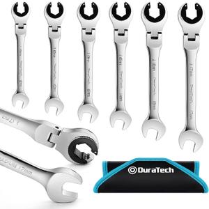 DURATECH 6-Piece Ratcheting Wrench Set with Open Flex-head, Metric Ratcheting Tubing Wrench Set, 10-17mm, 72-Tooth Gear, CR-V Steel, with Organizer Bag, Gifts for Men