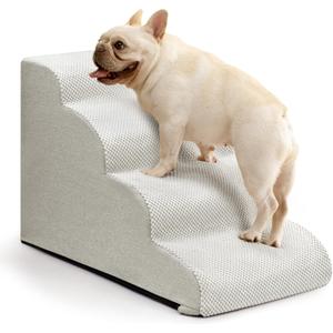 Dog Steps for Bed and Couch,4-Step Dog Stairs and Ramp for Small Dogs & Cats,Indoor Anti-Slip Pet Stairs for Old Cats and Puppy,Light Grey (H17.7"x W15.7"x L26.7")