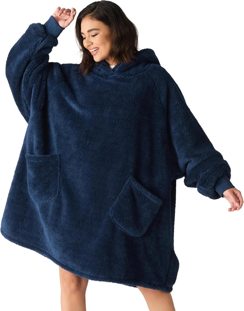 Bedsure Wearable Blanket Hoodie Mothers Day Gifts for Women, Warm Cozy Hoodie Blanket Sweatshirt for Adult Women Men, Navy Blue (Standard)