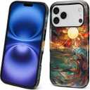 Case for iPhone 17 Pro, 2 in 1 PC Hard Shell Silicone Inner Bumper Anti-Scratch Full-Body Cover Shockproof Slim Design Stained Glass Sun Waves