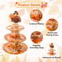 2 x 3 Tiers Thanksgiving Cupcake Stand Friendsgiving Decorations, Thanksgiving Day Turkey Maple Leaf Cardboard Cake Dessert Holder Tower Cookie Trays Decorations for Fall Decor Birthday Party Supplies