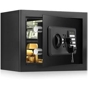 0.6 Cubic Feet Small Fire Safe Box for Home Use, Security Safe and Lock Box with Digital Keypad, Spare Keys, Dorm Room Safes for Money, Jewelry, ID Documents