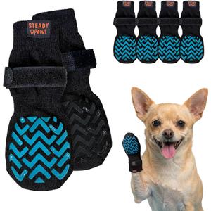 Anti-Slip Socks for Dogs - Breathable & Washable Non Slip Grippy Socks, Rubberized Paw & Adjustable Strap, Secure Fit to Prevent Slipping, Paw Protection for Senior Dogs, 4 Pack (Size XS)
