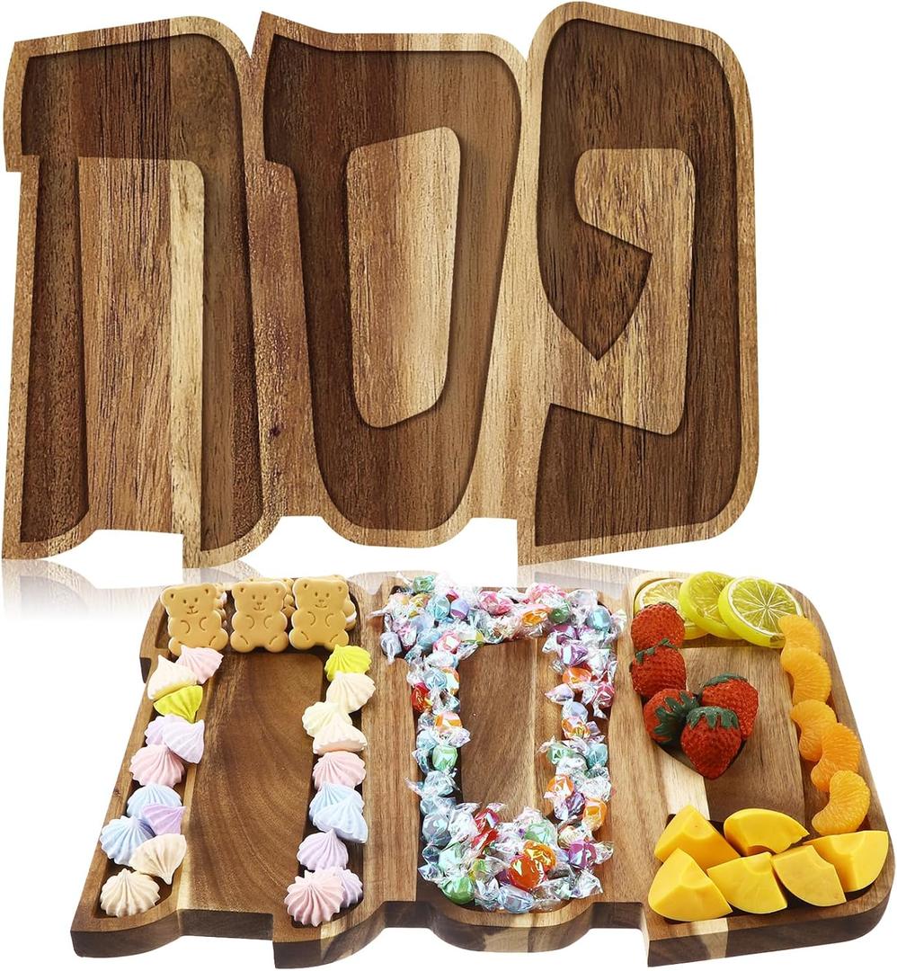 Passover Seder Plate 15.7x11.8x0.8 Inch Acacia Wood Serving Dish Pesach Decorative Charcuterie Board Tableware for Jewish Dinner Passover Supplies