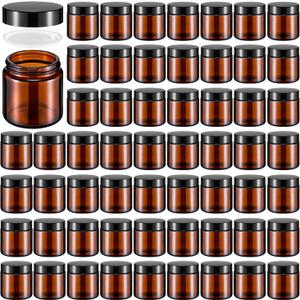 Norme 96 Pcs 4 oz Glass Jars with Lids Leakproof Round Airtight Empty Cosmetic Jars with Inner Liners Lid for Storing Lotions Powder Ointments Candle Making Tins (Black,Amber)
