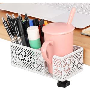 Desk Organizer Clip on Desk Cup Holder Pencil Holder for Desk Storage Beverages Phone Holder Desk Organizer and Accessories Office School Home (White)