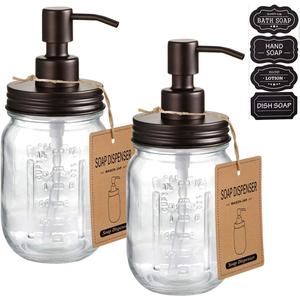 Amolliar Mason Jar Liquid Soap Dispensers, Rustproof Stainless Steel Mason Jar Lid Pump, Refill Hand Soap, Lotions, Dish Soap, Liquid Soap, Bath Soap, Farmhouse Decor for Bathroom, Kitchen 2PC(Bronze)