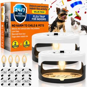 2 Pack Flea Traps for Inside Your Home, Indoor Flea Traps with 8 Sticky Pads, Flea Monitoring Trap for Home, Sticky Insect Catcher for Fleas, Moths & Gnats