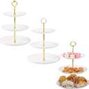 Tosnail 3-Pack 3-Tiers White Plastic Cupcake Stand, Dessert Serving Trays, Party Serving Tray Fruit Pastry Holders Catering Tray for Wedding, Party, Gathering - Round with Gold Rod