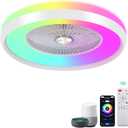 24" Bladeless Ceiling Fan with Light, Low Profile Ceiling Fan with Remote/APP/Voice Control, RGB Enclosed LED Flush Mount Ceiling Fans for Quiet 6 Speeds Timing Reversible