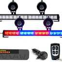 Xprite Emergency Dash Strobe Lights, 32LED Anti-Glare Windshield Visor Light Bar, Wireless Remote & Pressure-Boosted Suction Cups for Traffic Construction Police Vehicles Red Blue