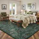 Lahome Floral 9x12 Area Rugs for Living Room Bedroom, Soft Washable Rugs 9x12 Stain Resistant, Ultra-Thin Non-Slip Boho Dining Room Rug Giverny Carpet for Office, Dark Green
