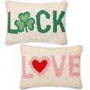 Beeveer 1 Pcs St. Patrick's Day Pillow Wool Valentine's Day Clover 8 x 12 Inch Double Sided Pillow Luck Shamrock Love Hearts Embroidery St Patricks Gift for Home Bedroom Sofa Festivals Decor
