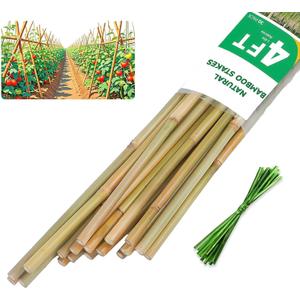 4ft Natural Bamboo Plant Stakes for Tomatoes, Beans, Flowers, Potted, Climbing Plants 30pcs