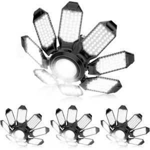 Garage Lights - Super Bright 250W LED Garage Ceiling Light w/ 8 Deformable Panels 6500K Led Light Bulb Srew in E26/E27 Socket with Adjustable Center Spotlight for Barn Workshop Attic - 4Pack