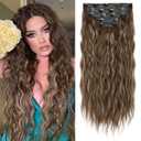 Clip in Hair Extensions, REECHO 5PCS Hair Extensions 24" Thick Long Loose Waves hair extensions HE002 Invisible Lace Weft Natural Soft Hairpieces for Women  Chocolate Brown with Blonde Highlights