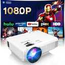 【Two-Way Bluetooth】1080P Mini Projector with Projector Screen, 50% Zoom, Portable Outdoor Movie Projector, Compatible with TV Stick, Video Games, HDMI, USB, Smartphone (1080P Projector)