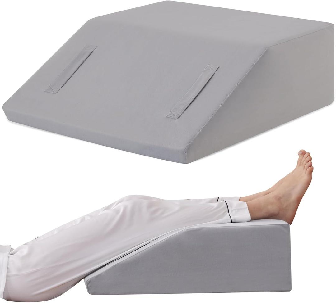 Ruqmuis Leg Elevation Pillow for After Surgery, 10inch Foam Leg Elevating Pillow for Swelling and Blood Circulation, Leg Wedge Pillow for Sleeping, Knee Pillow for Knee Hip Ankle Pain Relief, Velvet, Flat Top 10 Inch