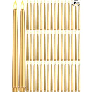 Funtery 48 Pcs Flameless LED Taper Candles Battery Operated Candles Bulk Realistic LED Candlesticks Flickering for Wedding Church Graduation Party Home Decor(Ivory,Classic Style)