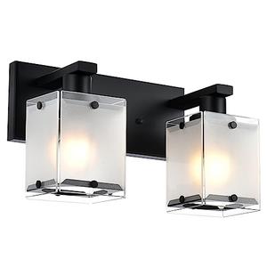WINSHEN Black Wall Sconce Lighting, 2-Light Bathroom Vanity Light Fixture Wall Mount Lamp Over Mirror for Bedroom Bedside Studty Living Room, Rectangular Frosted Glass Shade