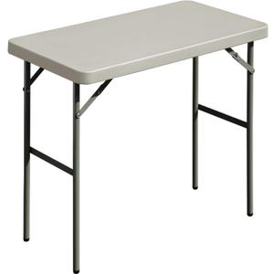 Folding Table 2.7ft Rectangular All-Occasion Plastic Folding Event Table for Indoor and Outdoor, Portable Desk, Camping, Durable and Stable, HDPE and Steel, Wide Application, Grey