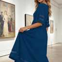 Womens Summer Dresses Casual Maxi Dresses Mesh 3/4 Sleeve Crewneck Smocked Elastic Waist Boho Beach Dress