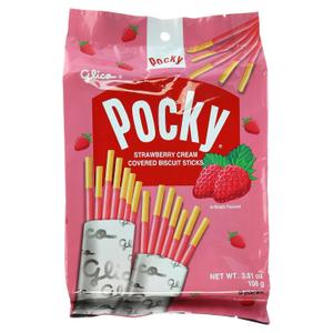 Glico Pocky, Strawberry Cream Covered Biscuit Sticks (9 Individual Bags), 3.81 oz (EXP 08/11/26)