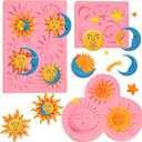 Sun and Moon Face Cake Decoration Fondant Mold 3 Pcs, Greek Mythology Various Chocolate Silicone Molds, for Candy, Biscuits, Mousse, Kitchen Baking, Cupcake Toppers, Modeling Clay, Plaster (Sun and Moon Silicone Mold)