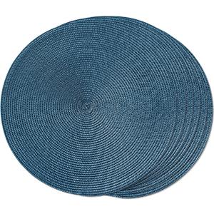 FunWheat Round Braided Placemats Set of 6 Table Mats for Dining Tables Woven Washable Non-Slip Place mats 15 in(Blue, 6Pcs)