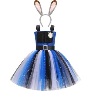 Girls Halloween Costume Rabbit Police Tutu Dress with Headband Police Officer Cosplay Costume Birthday Party Outfits (4-5 Years, Blue Black)