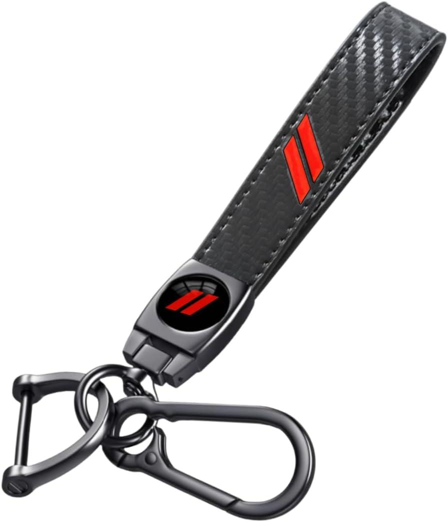 Carbon Fiber Style Genuine Leather Car Keychain Keyring Accessories for Challenger Dakota Charger SRT 392 Avenger Durango (//)