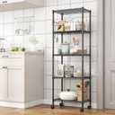 Homdox 5 Tier Wire Shelving Unit on Wheels, Adjustable Storage Racks and Shelving, Heavy Duty Rolling Metal Shelves with Side Hooks for Laundry Bathroom Kitchen Garage Pantry Organization, Black, 23.23*13.78*72.05 Inch