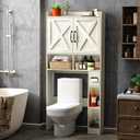 JOKOLO Over The Toilet Storage Cabinet,Freestanding Wooden Bathroom Organizer with 2-Door Toilet Storage Rack,66 Inches Height,White