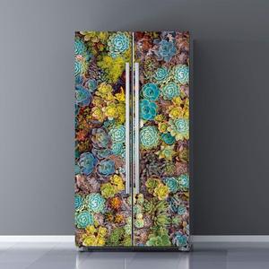 Nature Art Self Stick Vinyl Door Mural Sticker, Peel and Stick Removable Refrigerator Wrap Decal, Succulent Plant, 32.3x78.7, 2 Pcs Set