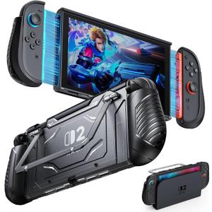 Dockable Switch 2 Case, FYOUNG Protective Cover Hard Shell for Nintendo Switch 2 Console 2025, Military-Grade Full Protection, Kickstand, Shockproof, Soft TPU Ergonomic Grip Accessories