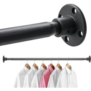 Closet Clothes Hanging Rod, 15-25 inch Adjustable Size, Screw Fixing Connection, for Closet Wardrobes Laundry RV, Black